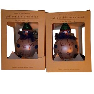 Pier 1 Handpainted Snowman Ornament - Silver and Blue Set Of 2 New